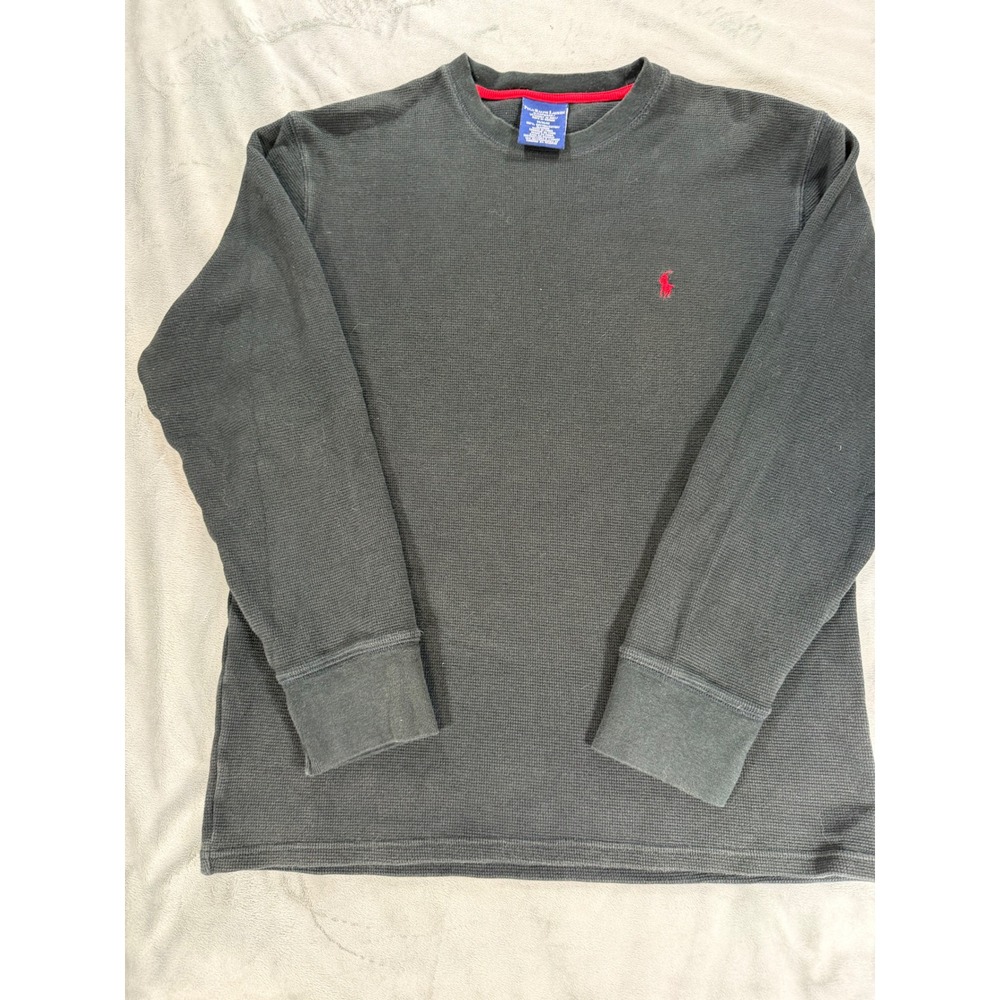 Polo Ralph Lauren Mens Thermal Shirt M Black Long Sleeve Waffle Knit Sleepwear